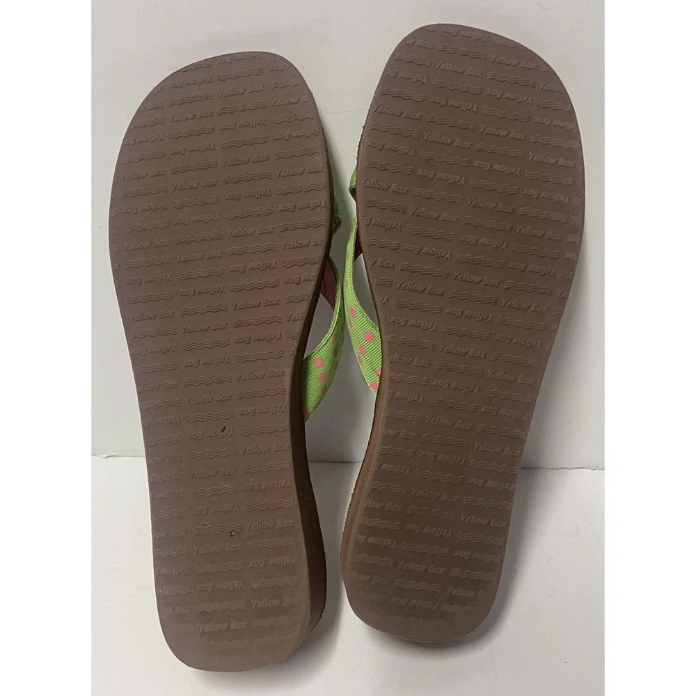 YELLOW BOX WOMENS WEDGE SANDALS GREEN PINK POLKA DOT FLIP FLOP THONG SLIP ON‎ - Picture 5 of 8